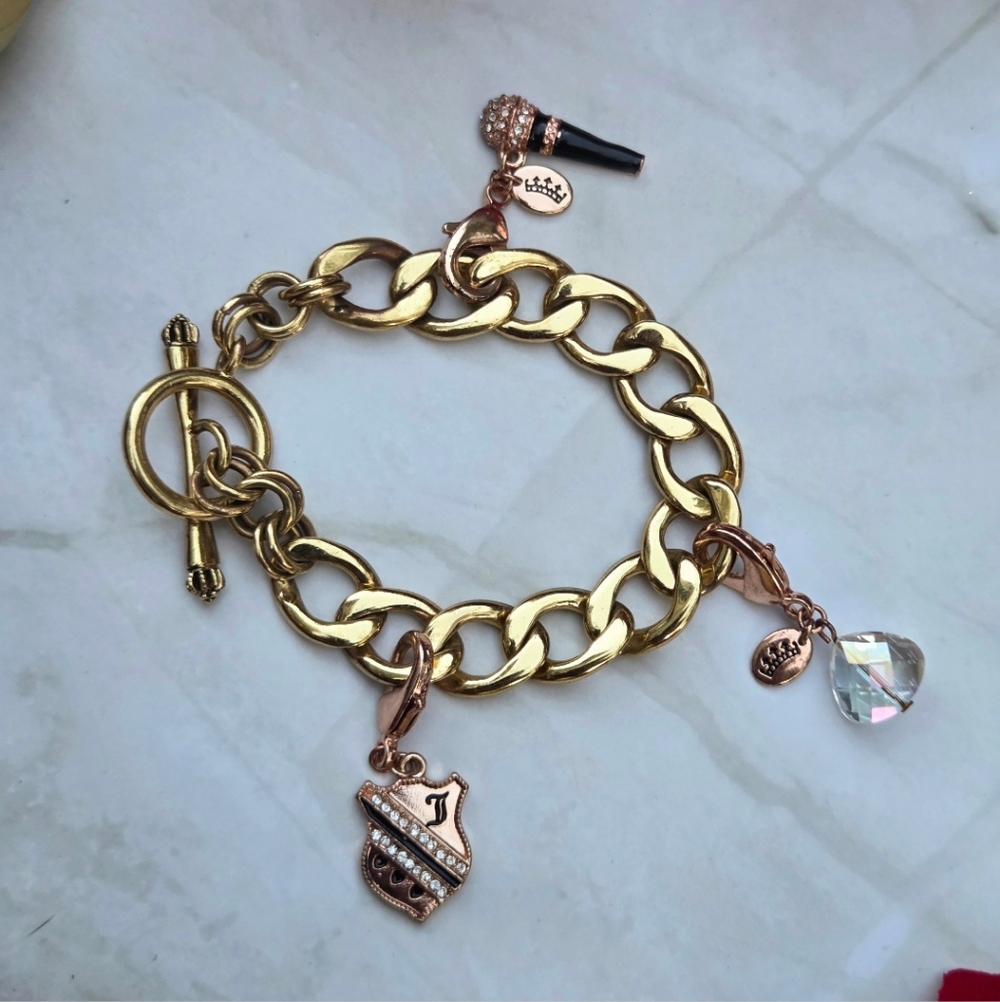 Juicy Couture Y2K Puffy Heart Goldtone Vintage Charm Bracelet